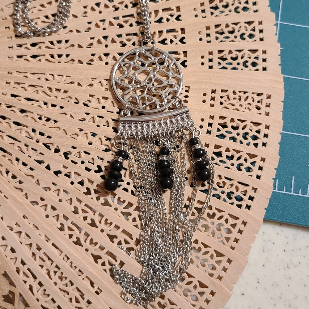 American Vintage Silver and Black Tassel Necklace - Picture 7 of 8